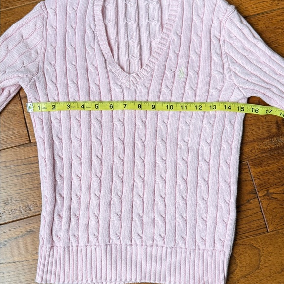 Polo Ralph Lauren Women’s Light Pink Cable Knit V-Neck Sweater – Size S - Picture 6 of 10
